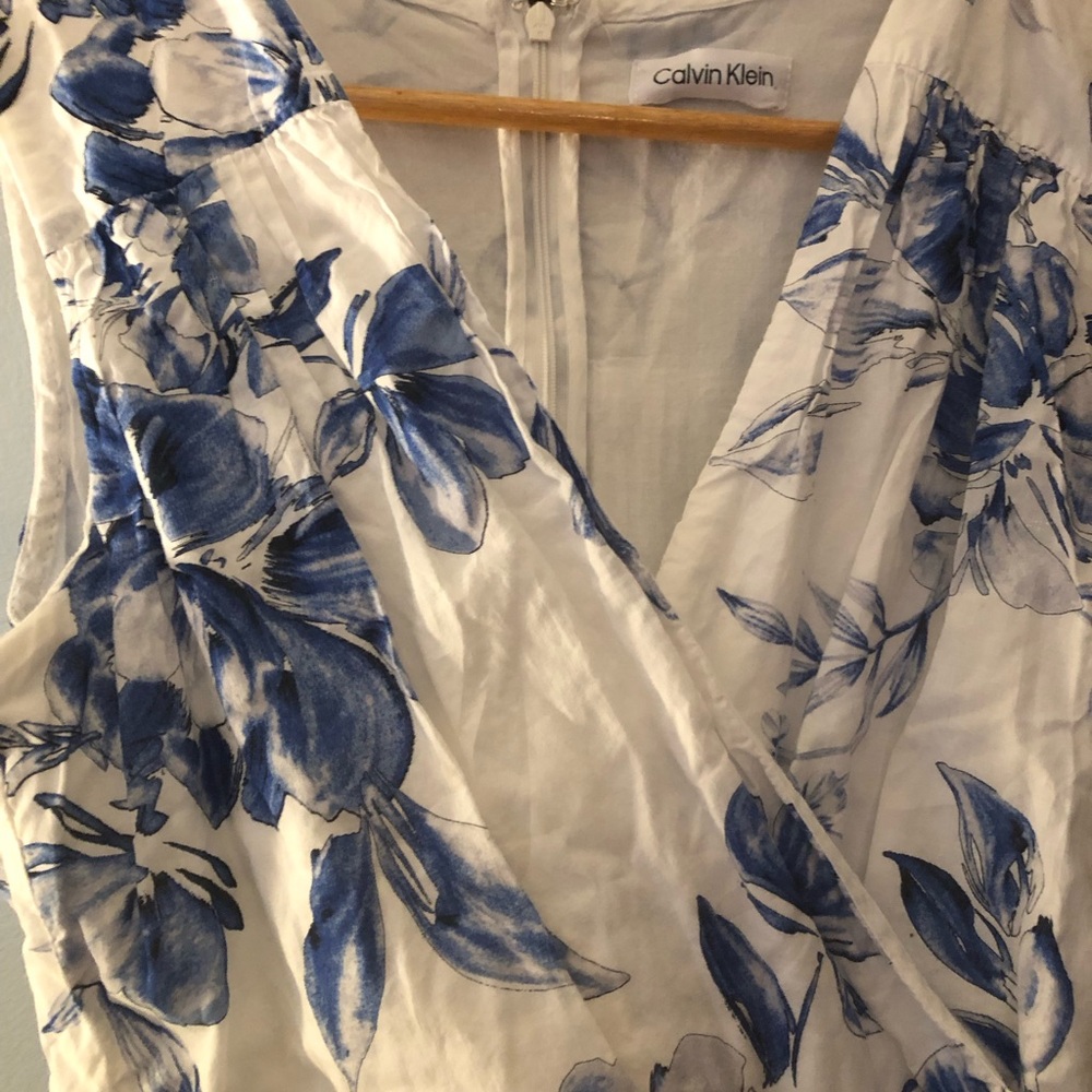 Calvin Klein cotton White Floral Wrap-Front Sleeveless maxi dress